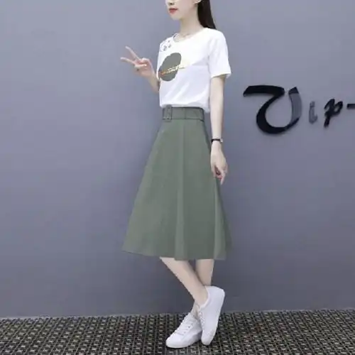 春夏新款纯棉连衣裙可爱小清新半身裙中长款过膝两件套裙子女学生