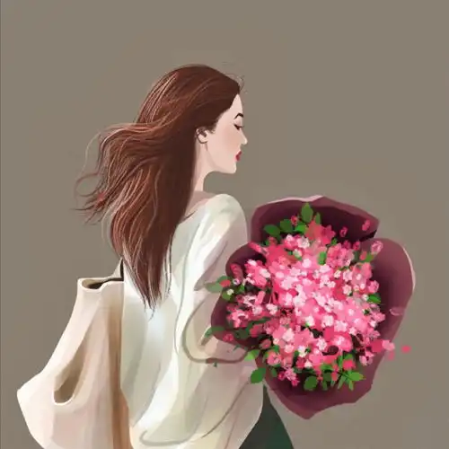 小清新文艺风头像,女孩与花