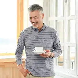 2018秋冬翻领条纹宽松休闲气质中年男士衬衫
