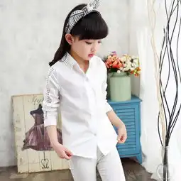 皮乐宝贝韩版中大女童镂空长袖衬衫女童衬衣童衬衫xxa65001白色110