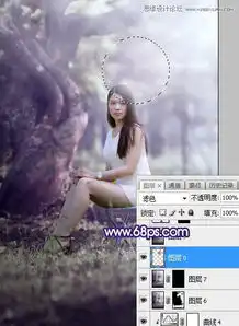 ps调出唯美紫色逆光效果的树林下女孩照片调色教程