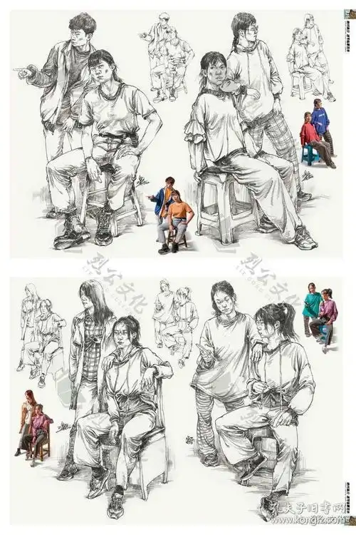 绝对高分速写临摹范本2020烈公文化钟海源单人物局部五官头手衣纹单人组合场景动态站坐蹲照片对画册美术高艺联考教材教程美院书籍