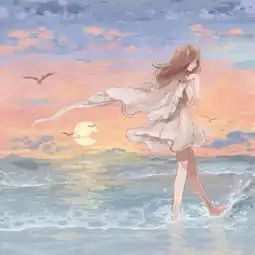 二次元女生唯美海滩背影堆糖,美好生活研究所