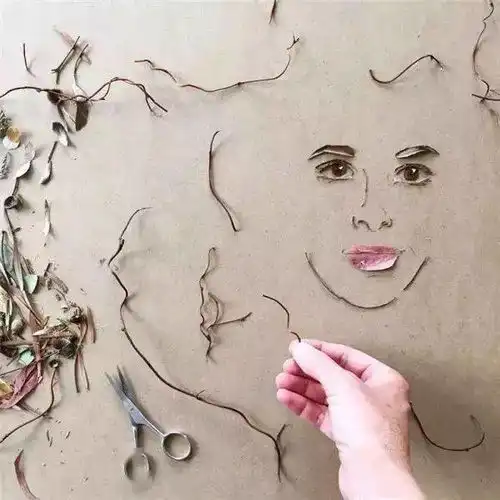 用落叶树枝画出的美女肖像,简直太美了