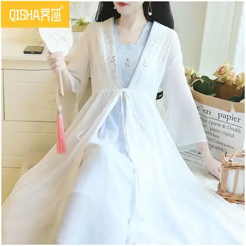 汉服改良连衣裙女2019夏季中国风超仙褥裙两件套仙气古风短袖古装,一品好特惠