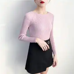 施悦名韩国秋冬新款女装长袖打底衫圆领修身弹力针织衫