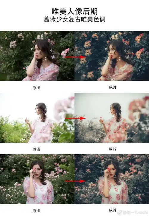 蔷薇少女丨复古唯美少女人像后期调色教程