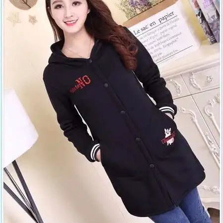 加绒休闲甜美中长款棒球服女春秋冬季原宿风连帽开衫新款修身外套图片大全邮乐官方网站