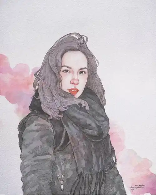 可爱唯美青春的女生肖像画