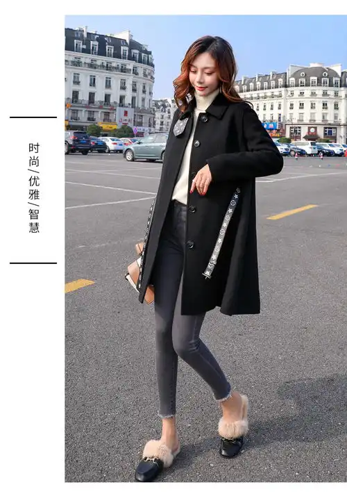 新款女装秋季宽松显瘦仙女学生纯色气质韩版中长款单排扣潮lss