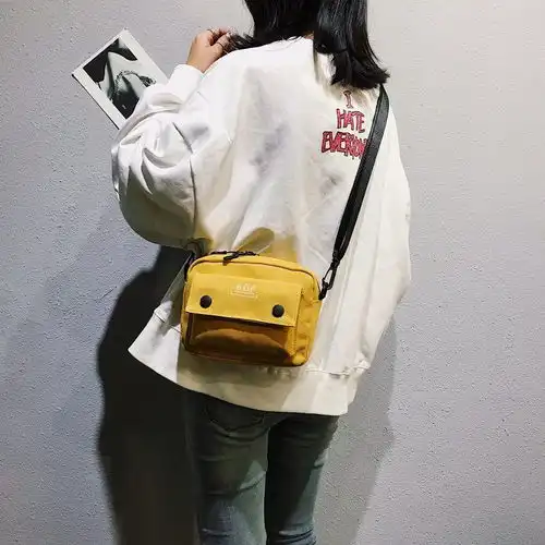 帆布小包包女ins韩版学生百搭斜挎包时尚港风复古蹦迪网红单肩包
