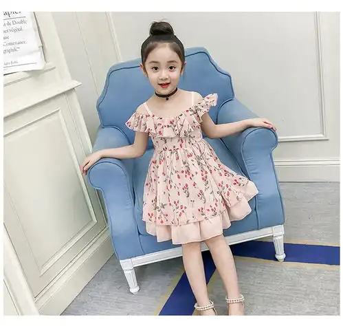 2019夏季新款女童韩版百搭童裙中大童个性路肩碎花连衣裙