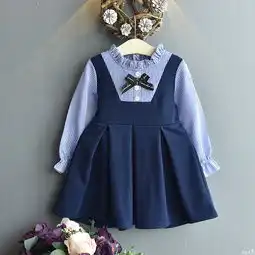 韩版女童气质小清新连衣裙2019春秋季新款假两件条纹长袖童裙