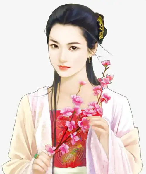 手拿粉色桃花复古美女高清素材设计图片免费下载页面网页平面电商创意素材png素材素材