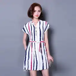 2016夏装新款女装连衣裙宽松显瘦雪纺条纹裙大码女打底裙