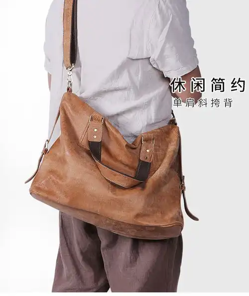 小童马真皮包男包欧美潮流休闲单肩包头层油蜡牛皮时尚斜挎包包c