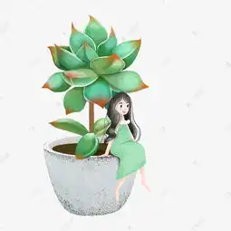 简约多肉下的女孩插画海报免抠元素素材图片免费下载千库网