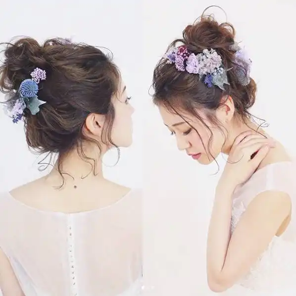 唯美的鲜花新娘发型背影杀,仙美极了