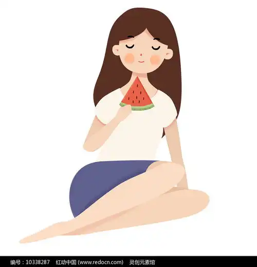 手绘插画吃西瓜女孩夏天元素