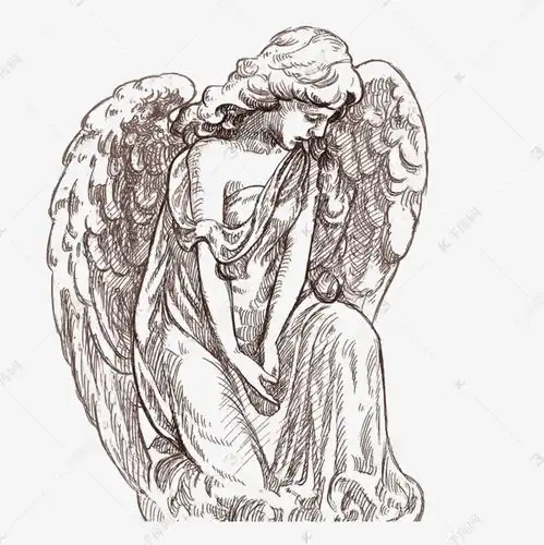 艺术线条女孩黑白素描欧洲天使情人节手绘元素素材图片免费下载千库网