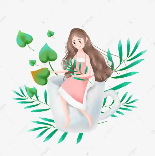 简约坐在咖啡杯上的女孩插画海报免抠元素素材图片免费下载千库网