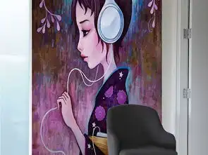 戴耳机听音乐和服美女可爱温馨文艺范装饰画图片设计素材高清模板下载18.09mb山水装饰画大全