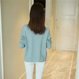 下摆钉珠卷边女式针织开衫外套毛衣秋装女装新款韩版粉黛
