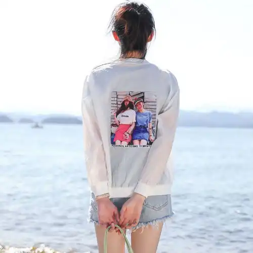 新款防晒衣女韩版时尚薄款长袖防晒外套贴画短款宽松上衣空调衫夏