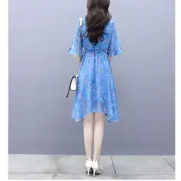 施悦名女装2019新款系腰连衣裙夏韩版中长款雪纺碎花名媛风裙子a
