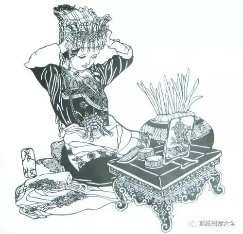 民族美少女剪纸