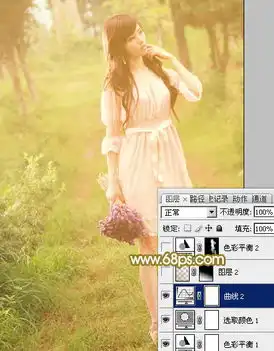 打造朦胧淡黄色树林人物照片的ps教程