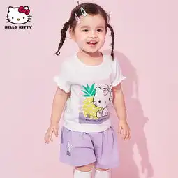 hellokitty女童装2019夏新品婴儿夏装宝宝可爱荷叶边短袖短裤套装