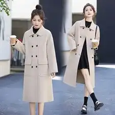 现货2023年秋冬季新款女装时尚休闲气质双排扣双面羊毛大衣女