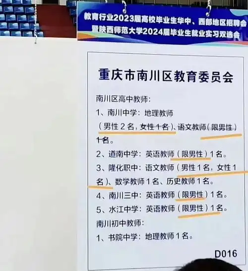重庆教育局招聘教师,仅限男性报考女生觉得受到歧视