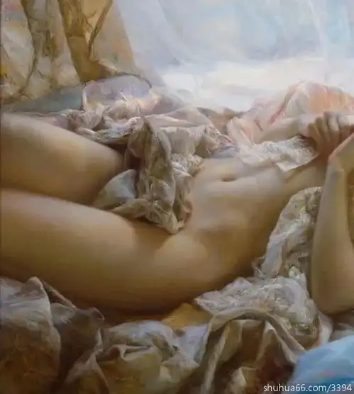 海外油画美女海风清听