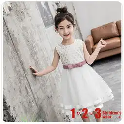 夏款公主裙六一演出服女中童9f1283白hldd时尚连衣裙13童装连锁