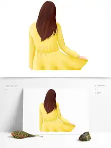手绘黄色裙子文艺女生插画人物图片素材psb格式下载其他大全