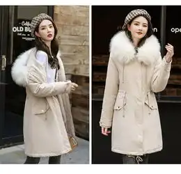施悦名冬新款韩版时尚棉服中长款连帽棉衣女内衬羊羔毛外套棉袄a