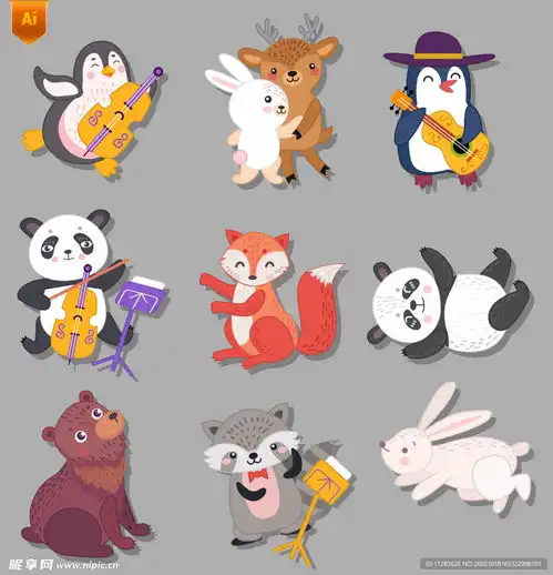 音乐节卡通动物插画素材设计图卡通设计