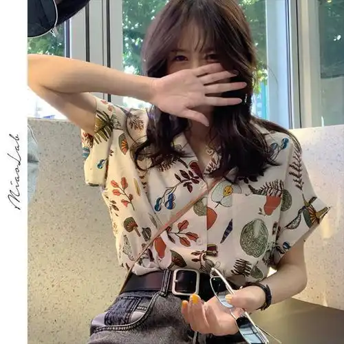 2019春夏女装韩版宽松原宿衬衫女个性印花女韩范街头潮百搭衬衣潮