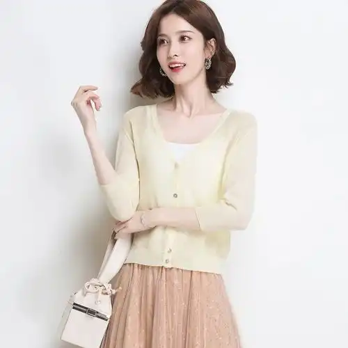 冰丝短款针织开衫2020夏季新款女装防晒衣空调衫v领外搭薄款披肩1