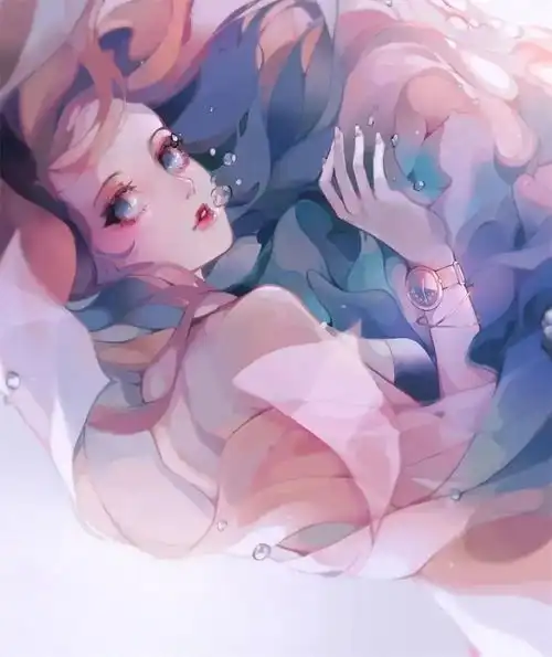 糖果色调的梦幻美少女插画,干净又剔透