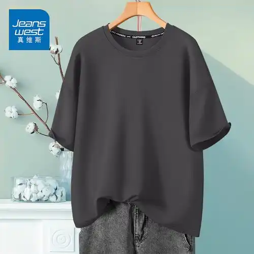 拇指白小t24年春夏圆领短袖t恤男女纯棉刺绣宽松重磅棉上衣百搭打底衫雾霾蓝xl