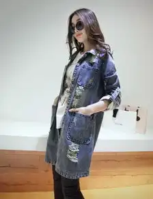 韩版宽松破洞牛仔衣