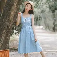3849不低于59有视频大图法式少女温柔格子连衣裙
