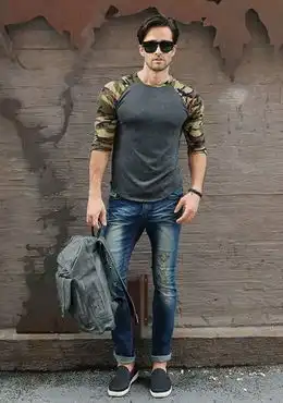 早晚温差一件搞定型男示范插肩t恤穿出潮流感