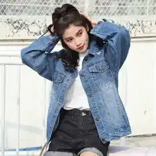 实拍2018春季新款时尚印花牛仔外套女韩版宽松破洞牛仔夹克女