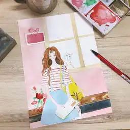 小清新女生水彩