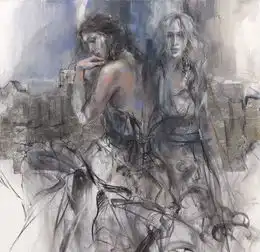 俄罗斯美女艺术家人体油画中的女郎,激情如火,性感逼真