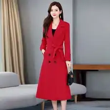 时尚风衣潮流舒适优雅女装修身双排扣长外套备双十一2022年秋款
